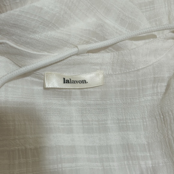 LALAVON  WOMENS LACE UP TUNIC TOP SHORT SLEEVE WHITE LIGHTWEIGHT SIZE LARGE - Picture 5 of 11